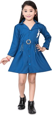 Z NEW KOLPONA FASHION Indi Girls Midi/Knee Length Casual Dress(Blue, 3/4 Sleeve)