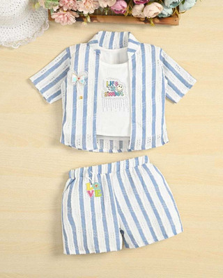 papia hosiery Indi Baby Girls Mini/Short Festive/Wedding Dress(Blue, White, Half Sleeve)