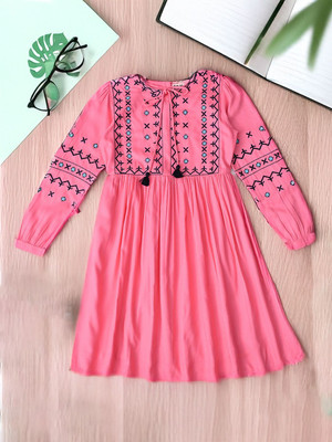 Bella Moda Girls Midi/Knee Length Casual Dress(Pink, 3/4 Sleeve)