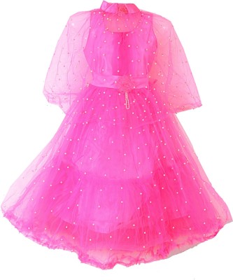 SKY HEIGHTS Girls Maxi/Full Length Party Dress(Pink, Sleeveless)