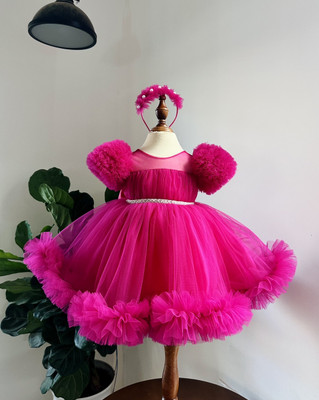 vaidahi Indi Baby Girls Below Knee Party Dress(Pink, Fashion Sleeve)