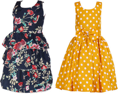 Hunoor Girls Below Knee Casual Dress(Multicolor, Sleeveless)