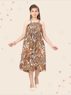 Kidotsav Indi Girls Midi/Knee Length Casual Dress(Multicolor, Sleeveless)