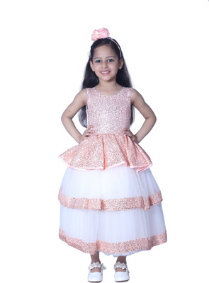 Wish littlle Girls Calf Length Party Dress(Pink, Sleeveless)