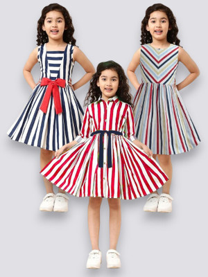Chandrika Girls Midi/Knee Length Casual Dress(Multicolor, Half Sleeve)