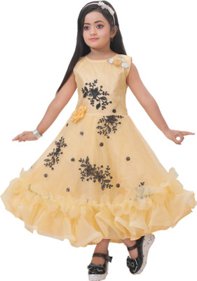 DS DRESSES Baby Girls Maxi/Full Length Party Dress(Gold, Sleeveless)