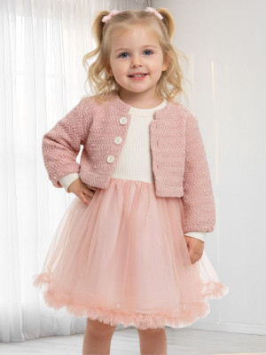 salvia Indi Girls Midi/Knee Length Casual Dress(Pink, Full Sleeve)