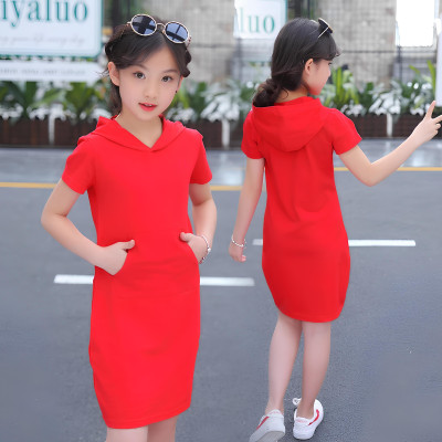 NoorFashion Girls Above Knee Casual Dress(Red, Short Sleeve)