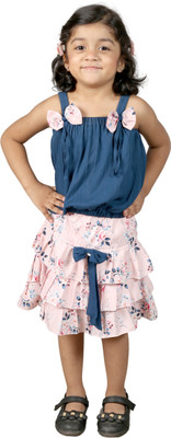 goofy styles Girls Midi/Knee Length Casual Dress(Blue, Sleeveless)