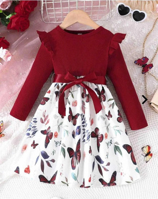 Flanze Indi Girls Midi/Knee Length Party Dress(Maroon, Full Sleeve)