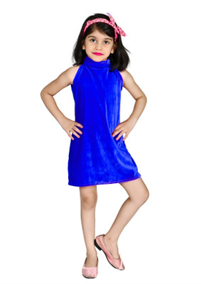 National Lebash Girls Above Knee Party Dress(Blue, Sleeveless)
