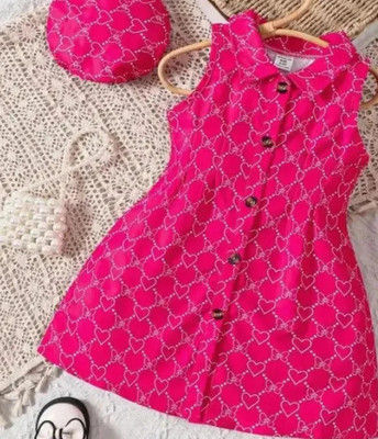 Minnat Fashion Indi Baby Girls Below Knee Casual Dress(Pink, Sleeveless)