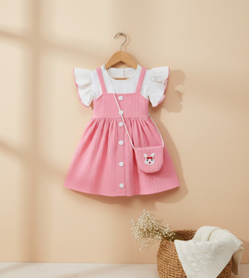 Elegant Attire Baby Girls Midi/Knee Length Casual Dress(Pink, Short Sleeve)