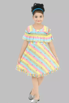 BISAL Indi Girls Midi/Knee Length Party Dress(Multicolor, Cap Sleeve)