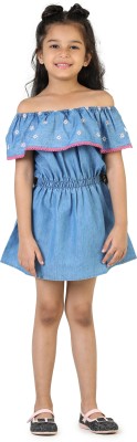 Toothless Girls Midi/Knee Length Casual Dress(Blue, Fashion Sleeve)