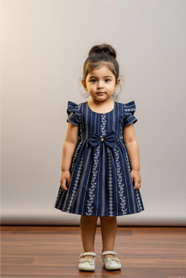 RISANFASHION Girls Midi/Knee Length Party Dress(Blue, Short Sleeve)