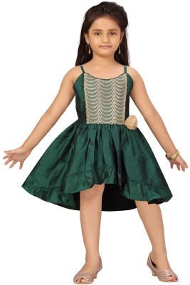 Billion Indi Baby Girls Below Knee Party Dress(Green, Sleeveless)