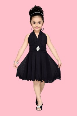 Aarika Indi Girls Midi/Knee Length Party Dress(Black, Sleeveless)