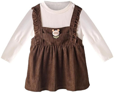 Bold N Elegant Indi Baby Girls Midi/Knee Length Casual Dress(Brown, Full Sleeve)