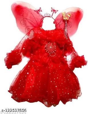 Mytex Girls Calf Length Festive/Wedding Dress(Red, Full Sleeve)