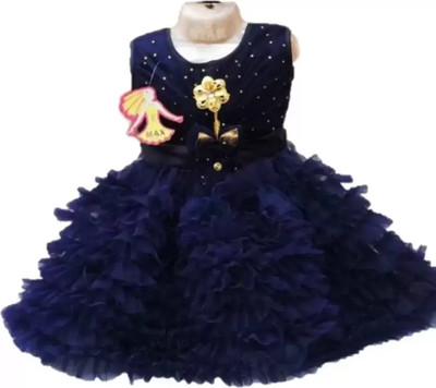SHREEVASA Indi Baby Girls Midi/Knee Length Festive/Wedding Dress(Blue, Sleeveless)