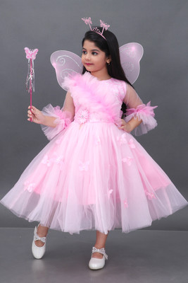 DS DRESSES Girls Calf Length Party Dress(Pink, 3/4 Sleeve)