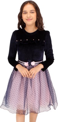 Cutecumber Girls Midi/Knee Length Casual Dress(Dark Blue, Full Sleeve)