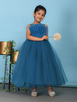 Toy Balloon Kids Baby Girls Maxi/Full Length Party Dress(Blue, Sleeveless)