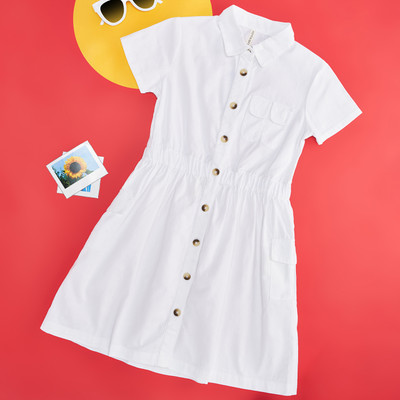 Pantaloons Junior Girls Midi/Knee Length Casual Dress(White, Full Sleeve)