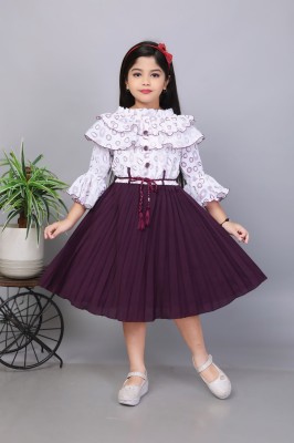 SHINYTHREADS Indi Girls Midi/Knee Length Festive/Wedding Dress(Purple, 3/4 Sleeve)