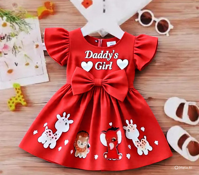 Nbfashion Indi Baby Girls Above Knee Party Dress(Red, Short Sleeve)