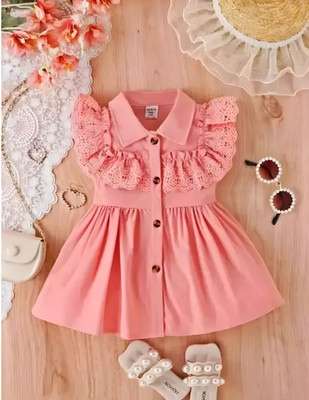 AM MUMBAI FASHION N/A Baby Girls Midi/Knee Length Casual Dress(Pink, Sleeveless)