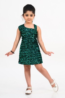 U Empire Indi Girls Above Knee Party Dress(Green, Sleeveless)