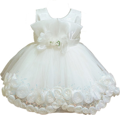 DeeVee Creations Baby Girls Midi/Knee Length Party Dress(White, Sleeveless)