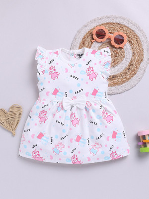 Happy Faces Indi Baby Girls Midi/Knee Length Casual Dress(White, Half Sleeve)