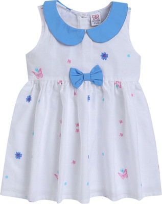 Mama & Bebe Indi Girls Midi/Knee Length Casual Dress(Light Blue, White, Sleeveless)