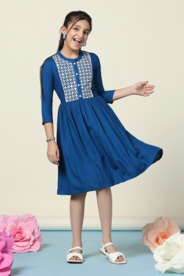 Fashion Dream Girls Midi/Knee Length Casual Dress(Blue, 3/4 Sleeve)