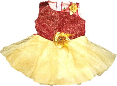 ARUNA CREATIONn Baby Girls Midi/Knee Length Party Dress(Red, Yellow, Sleeveless)