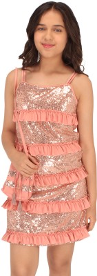 Cutecumber Girls Above Knee Party Dress(Pink, Sleeveless)