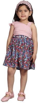 TINY TWILLS Girls Midi/Knee Length Casual Dress(Pink, Sleeveless)