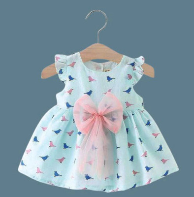 MH Modern Indi Baby Girls Midi/Knee Length Casual Dress(Light Green, Short Sleeve)