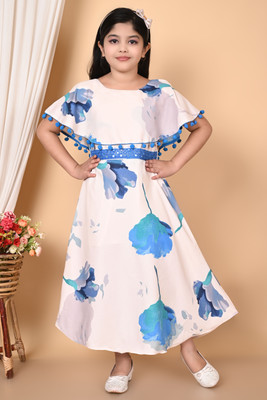 KAARIGARI Girls Maxi/Full Length Party Dress(White, Fashion Sleeve)