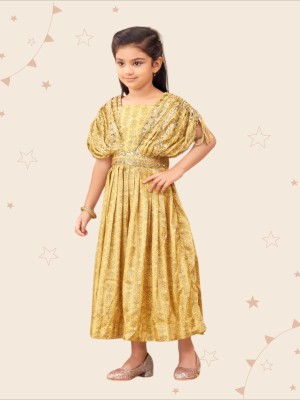 Kidotsav Girls Maxi/Full Length Festive/Wedding Dress(Yellow, Sleeveless)