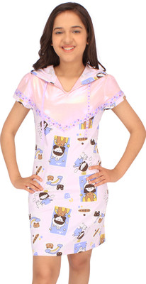 Cutecumber Baby Girls Midi/Knee Length Casual Dress(Purple, Short Sleeve)