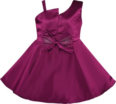 Wishkaro Girls Midi/Knee Length Party Dress(Purple, Sleeveless)