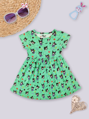 ETEENZ Indi Girls Midi/Knee Length Casual Dress(Green, Short Sleeve)