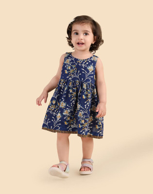 Fabindia Baby Girls Above Knee Casual Dress(Blue, Sleeveless)