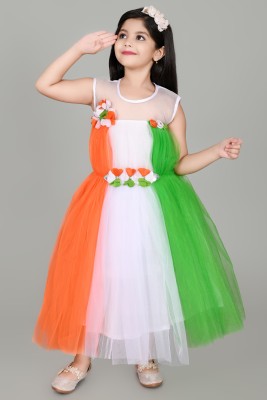 IKONIC FASHION Girls Maxi/Full Length Party Dress(Multicolor, Sleeveless)
