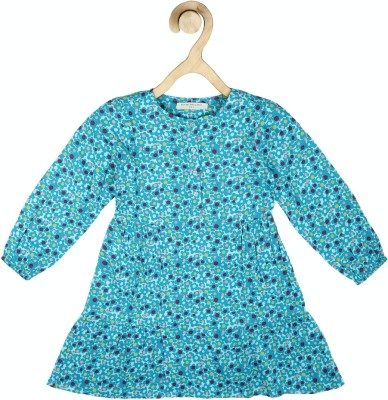 PETER ENGLAND Girls Midi/Knee Length Casual Dress(Blue, Full Sleeve)