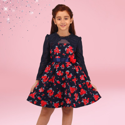 Cutecumber Girls Midi/Knee Length Casual Dress(Blue, Full Sleeve)